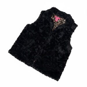 Betsey Johnson Black Faux Fur Vest Size M